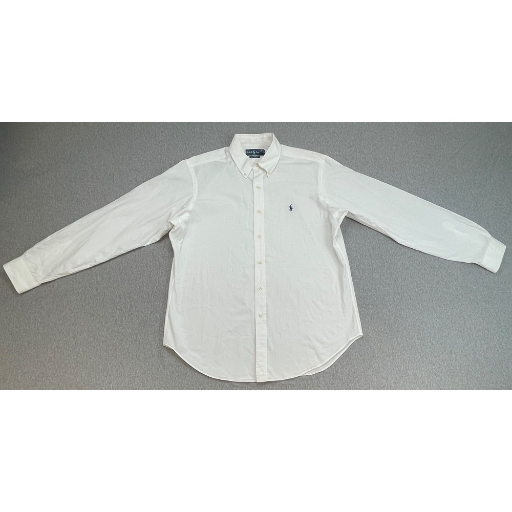 Ralph Lauren Shirt Mens Large White 100% Cotton Classic Fit Button Down Pony - Picture 2 of 8